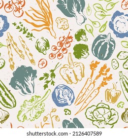 Drawing of vegetables, seamless hand drawn doodle pattern, illustration for cook book backgrounds, cards, posters, banners, textile prints, web design, recycled paper effect