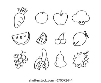 drawing Veggies and fruits, vector