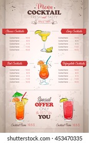 Drawing vertical color cocktail menu design