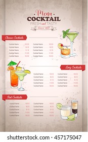 Drawing vertical color cocktail menu design