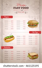 Drawing vertical color fast food menu design