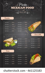 Drawing vertical color mexican food menu