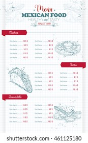 Drawing vertical scetch of mexican food menu