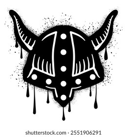 Desenho de viking capacete graffiti com tinta spray preto