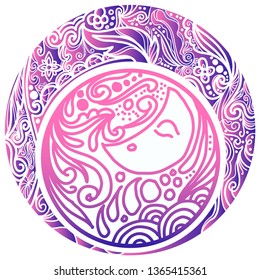Drawing vintage badge about night and dream, erase and lines with purple gradient effect