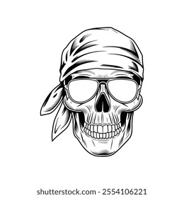 A drawing of a vintage monochrome gangster skull in a hat