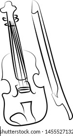 Drawing of violin, illustration, vector on white background.