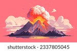 drawing volcano vector flat style