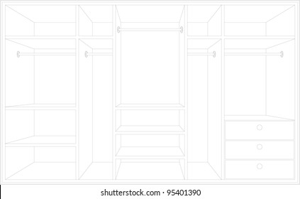 Drawing of a wardrobe. Draft of furniture. vector