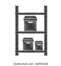 drawing warehouse shelve boxes cargo pictogram vector illustration eps 10