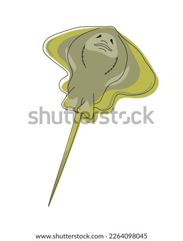 Drawing of a water stingray in a doodle style. Vector illustration of a fish isolated on a white background.