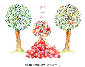drawing watercolor apples fall up from the trees