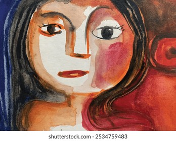 drawing Watercolor, Watercolor painting of upset girl Close-up of upset little girl Little with yellow hair beautiful little Oil painting of a girl child A girl looking down, Oil portrait art