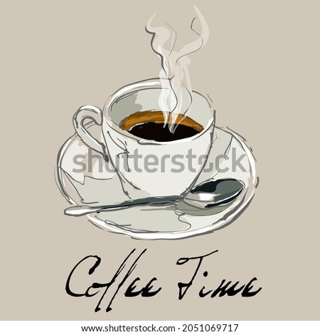 Drawing and watercolor showing a cup of coffee -  vector illustration 