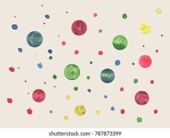 drawing watercolor, vector pattern, colorful background,colored big and small drops of paint,vector image