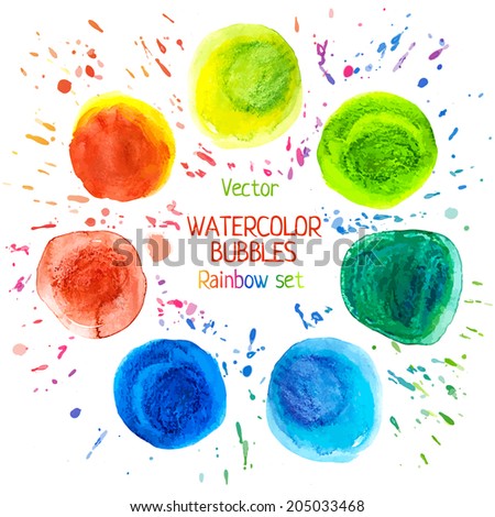 Drawing watercolor vector. Rainbow circles set. Abstract design banner.