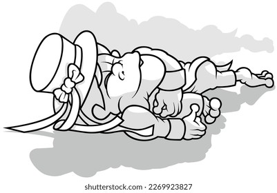 Drawing of a Waterman with a Hat Sleeps on the Ground - Cartoon Illustration Isolated on White Background, Vector