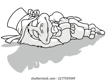 Drawing of a Waterman Sleeping on the Ground Wearing a Hat with Ribbons - Cartoon Illustration Isolated on White Background, Vector