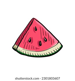 drawing watermelon, fruit isolated at white background, hand drawvector n illustration