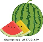 a drawing of a watermelon and a slice of watermelon.