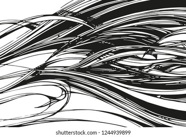 Drawing waves, abstract black and white sketch, vector design illustration
