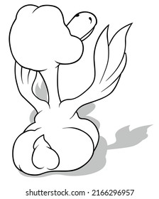 Drawing of a Waving Goose Seen from Behind - Cartoon Illustration Isolated on White Background, Vector