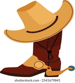 Drawing of Western Cowboy Hat and Riding Boots Illustration
