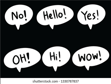Drawing white speech bubbles on black background.Vector illustration