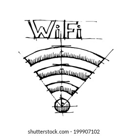 Drawing of wi-fi symbol. Vector illustration.