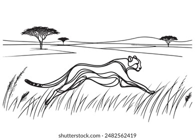 dibujo de un leopardo salvaje. Ilustración vectorial de dibujo de una línea
