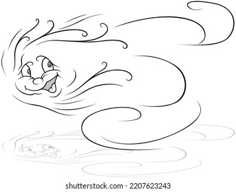Dibujo del viento con cara sonriente - Ilustración de caricatura aislada en fondo blanco, vector