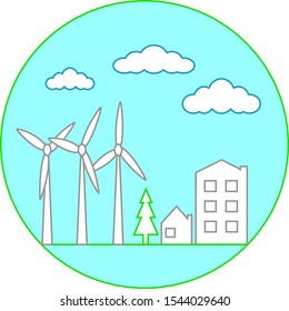 drawing of windmills that produce electrics