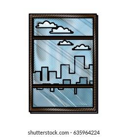 drawing window with view building urban skyline