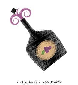 drawing wine bottle grape celebration vector illustration eps 10