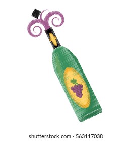 drawing wine bottle grape elegance drink bar vector illustration eps 10
