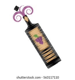 drawing wine bottle grape sticker vector illustration eps 10