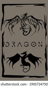 drawing of winged dragon in primitive ancient style, year of dragon