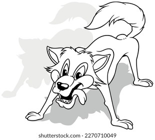 Drawing of a Wolf with Tongue Out - Cartoon Illustration Isolated on White Background, Vector