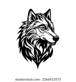 Drawing of a wolf's head. Black and white illustration.