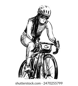 Drawing of woman cyclist in road bike