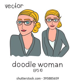Drawing of a woman in doodle style. Vector sketch and color hand drawn illustration.