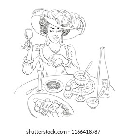 Drawing of woman in restaurant