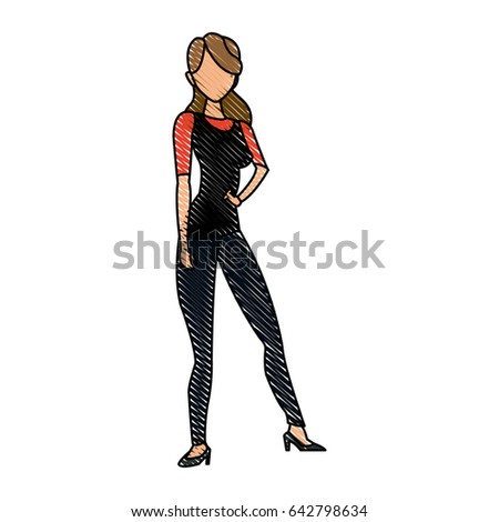 drawing woman standing shooping image