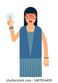 drawing of a woman touching a screen with one hand