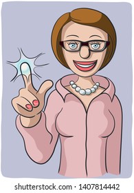 drawing of a woman touching a screen with one hand