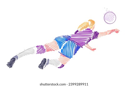 Drawing of a woman volleyball player made of colorful brush strokes