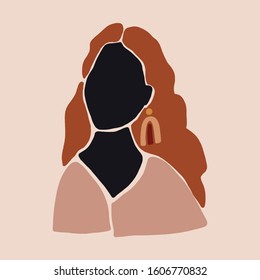 Drawing Woman's Face Collage Sketch Portrait Brush Strokes Beige Brown Cream Modern Abstract Contemporary Art Scandinavian Style Terracotta Palette Vector EPS Clipart