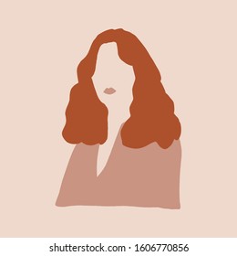 Drawing Woman's Face Collage Sketch Portrait Brush Strokes Beige Brown Cream Modern Abstract Contemporary Art Scandinavian Style Terracotta Palette Vector EPS Clipart