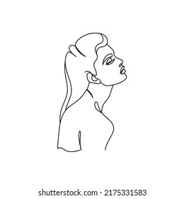 Drawing of a woman's face in a minimalist line style. Fashion illustration for cosmetics. Continuous line Art. Trendy minimal print. Beauty logo. Vector. Isolated