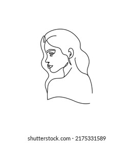 Drawing of a woman's face in a minimalist line style. Fashion illustration for cosmetics. Continuous line Art. Trendy minimal print. Beauty logo. Vector. Isolated